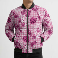 Mokihana Maile Ilima Leis Paniolo Palaka Bomber Puffer Jacket Hawaiian Omaomo Ulaula Spirit - Polynesian Pride