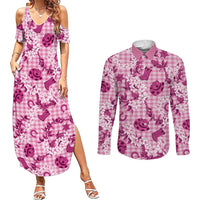 Mokihana Maile Ilima Leis Paniolo Palaka Couples Matching Summer Maxi Dress and Long Sleeve Button Shirt Hawaiian Omaomo Ulaula Spirit LT9 Pink - Polynesian Pride