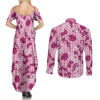 Mokihana Maile Ilima Leis Paniolo Palaka Couples Matching Summer Maxi Dress and Long Sleeve Button Shirt Hawaiian Omaomo Ulaula Spirit LT9 - Polynesian Pride