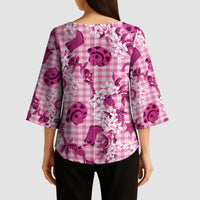 Mokihana Maile Ilima Leis Paniolo Palaka Kimono Sleeve Blouse Hawaiian Omaomo Ulaula Spirit - Polynesian Pride