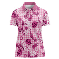 Mokihana Maile Ilima Leis Paniolo Palaka Women Polo Shirt Hawaiian Omaomo Ulaula Spirit LT9 Female Pink - Polynesian Pride