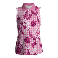 Mokihana Maile Ilima Leis Paniolo Palaka Women Sleeveless Polo Shirt Hawaiian Omaomo Ulaula Spirit LT9 Female Pink - Polynesian Pride