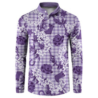 Mokihana Maile Ilima Leis Paniolo Palaka Button Sweatshirt Hawaiian Poni Spirit LT9 Purple - Polynesian Pride