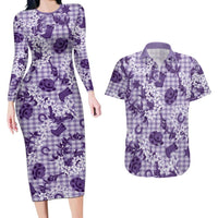 Mokihana Maile Ilima Leis Paniolo Palaka Couples Matching Long Sleeve Bodycon Dress and Hawaiian Shirt Hawaiian Poni Spirit LT9 Purple - Polynesian Pride