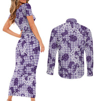Mokihana Maile Ilima Leis Paniolo Palaka Couples Matching Short Sleeve Bodycon Dress and Long Sleeve Button Shirt Hawaiian Poni Spirit LT9 - Polynesian Pride