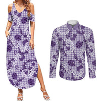 Mokihana Maile Ilima Leis Paniolo Palaka Couples Matching Summer Maxi Dress and Long Sleeve Button Shirt Hawaiian Poni Spirit LT9 Purple - Polynesian Pride