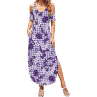 Mokihana Maile Ilima Leis Paniolo Palaka Family Matching Summer Maxi Dress and Hawaiian Shirt Hawaiian Poni Spirit LT9 Purple - Polynesian Pride