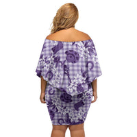 Mokihana Maile Ilima Leis Paniolo Palaka Off Shoulder Short Dress Hawaiian Poni Spirit - Polynesian Pride