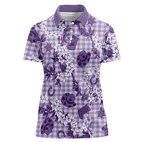 Mokihana Maile Ilima Leis Paniolo Palaka Women Polo Shirt Hawaiian Poni Spirit LT9 Female Purple - Polynesian Pride