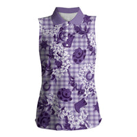 Mokihana Maile Ilima Leis Paniolo Palaka Women Sleeveless Polo Shirt Hawaiian Poni Spirit LT9 Female Purple - Polynesian Pride