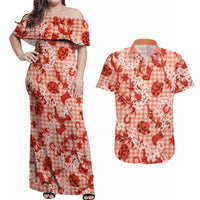 Mokihana Maile Ilima Leis Paniolo Palaka Couples Matching Off Shoulder Maxi Dress and Hawaiian Shirt Hawaiian Ulaula Spirit LT9 Red - Polynesian Pride