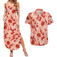 Mokihana Maile Ilima Leis Paniolo Palaka Couples Matching Summer Maxi Dress and Hawaiian Shirt Hawaiian Ulaula Spirit LT9 Red - Polynesian Pride
