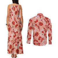 Mokihana Maile Ilima Leis Paniolo Palaka Couples Matching Tank Maxi Dress and Long Sleeve Button Shirt Hawaiian Ulaula Spirit LT9 - Polynesian Pride