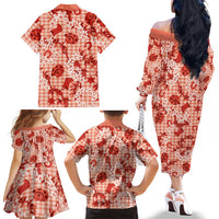 Mokihana Maile Ilima Leis Paniolo Palaka Family Matching Off The Shoulder Long Sleeve Dress and Hawaiian Shirt Hawaiian Ulaula Spirit LT9 - Polynesian Pride