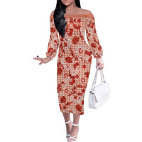 Mokihana Maile Ilima Leis Paniolo Palaka Family Matching Off The Shoulder Long Sleeve Dress and Hawaiian Shirt Hawaiian Ulaula Spirit LT9 Red - Polynesian Pride