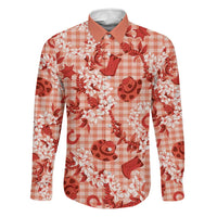 Mokihana Maile Ilima Leis Paniolo Palaka Family Matching Short Sleeve Bodycon Dress and Hawaiian Shirt Hawaiian Ulaula Spirit LT9 Dad's Shirt - Long Sleeve Red - Polynesian Pride
