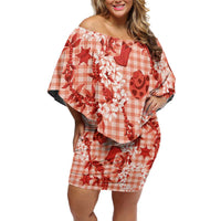 Mokihana Maile Ilima Leis Paniolo Palaka Off Shoulder Short Dress Hawaiian Ulaula Spirit - Polynesian Pride