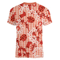 Mokihana Maile Ilima Leis Paniolo Palaka Women V-Neck T-Shirt Hawaiian Ulaula Spirit LT9 - Polynesian Pride
