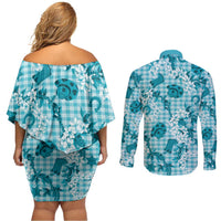 Mokihana Maile Ilima Leis Paniolo Palaka Couples Matching Off Shoulder Short Dress and Long Sleeve Button Shirt Hawaiian Polu Opa Spirit LT9 - Polynesian Pride