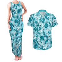 Mokihana Maile Ilima Leis Paniolo Palaka Couples Matching Tank Maxi Dress and Hawaiian Shirt Hawaiian Polu Opa Spirit LT9 Turquoise - Polynesian Pride