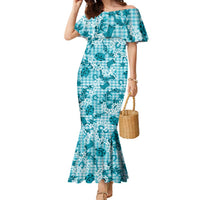 Mokihana Maile Ilima Leis Paniolo Palaka Family Matching Mermaid Dress and Hawaiian Shirt Hawaiian Polu Opa Spirit LT9 Turquoise - Polynesian Pride