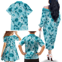 Mokihana Maile Ilima Leis Paniolo Palaka Family Matching Off The Shoulder Long Sleeve Dress and Hawaiian Shirt Hawaiian Polu Opa Spirit LT9 - Polynesian Pride