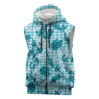 Mokihana Maile Ilima Leis Paniolo Palaka Sleeveless Zip Hoodie Hawaiian Polu Opa Spirit LT9 Turquoise - Polynesian Pride