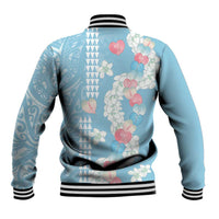 Blue Hawaii Anthurium Plumeria Lei Baseball Jacket