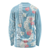 Blue Hawaii Anthurium Plumeria Lei Long Sleeve Shirt