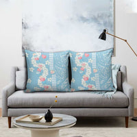 Blue Hawaii Anthurium Plumeria Lei Pillow Cover