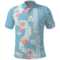 Blue Hawaii Anthurium Plumeria Lei Polo Shirt