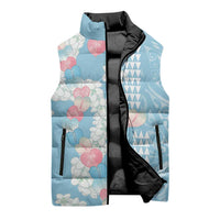 Blue Hawaii Anthurium Plumeria Lei Sleeveless Puffer Jacket
