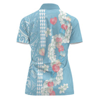 Blue Hawaii Anthurium Plumeria Lei Women Polo Shirt