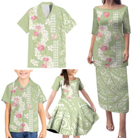Leaf Green Hawaii Anthurium Plumeria Lei Family Matching Puletasi and Hawaiian Shirt LT9 - Polynesian Pride