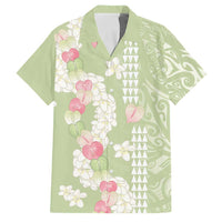 Leaf Green Hawaii Anthurium Plumeria Lei Family Matching Puletasi and Hawaiian Shirt LT9 Dad's Shirt - Short Sleeve Green - Polynesian Pride