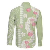 Leaf Green Hawaii Anthurium Plumeria Lei Family Matching Puletasi and Hawaiian Shirt LT9 - Polynesian Pride