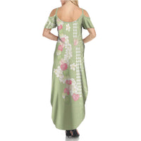 Leaf Green Hawaii Anthurium Plumeria Lei Family Matching Summer Maxi Dress and Hawaiian Shirt