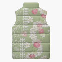 Leaf Green Hawaii Anthurium Plumeria Lei Sleeveless Puffer Jacket