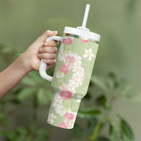 Leaf Green Hawaii Anthurium Plumeria Lei Tumbler With Handle
