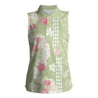 Leaf Green Hawaii Anthurium Plumeria Lei Women Sleeveless Polo Shirt