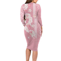 Soft Pink Hawaii Anthurium Plumeria Lei Family Matching Long Sleeve Bodycon Dress and Hawaiian Shirt LT9 - Polynesian Pride