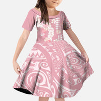 Soft Pink Hawaii Anthurium Plumeria Lei Family Matching Tank Maxi Dress and Hawaiian Shirt LT9 Daughter's Dress Pink - Polynesian Pride