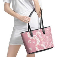 Soft Pink Hawaii Anthurium Plumeria Lei Leather Tote Bag