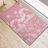 Soft Pink Hawaii Anthurium Plumeria Lei Rubber Doormat