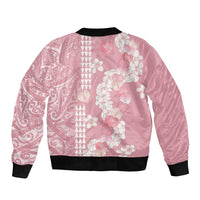 Soft Pink Hawaii Anthurium Plumeria Lei Sleeve Zip Bomber Jacket