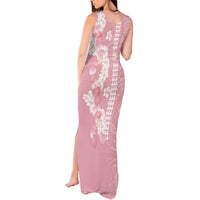 Soft Pink Hawaii Anthurium Plumeria Lei Tank Maxi Dress