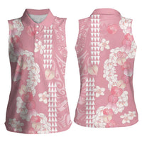 Soft Pink Hawaii Anthurium Plumeria Lei Women Sleeveless Polo Shirt