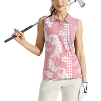 Soft Pink Hawaii Anthurium Plumeria Lei Women Sleeveless Polo Shirt
