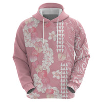 Soft Pink Hawaii Anthurium Plumeria Lei Zip Hoodie