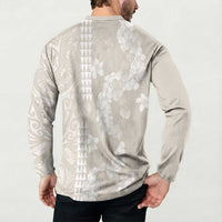Suede Beige Hawaii Anthurium Plumeria Lei Button Sweatshirt